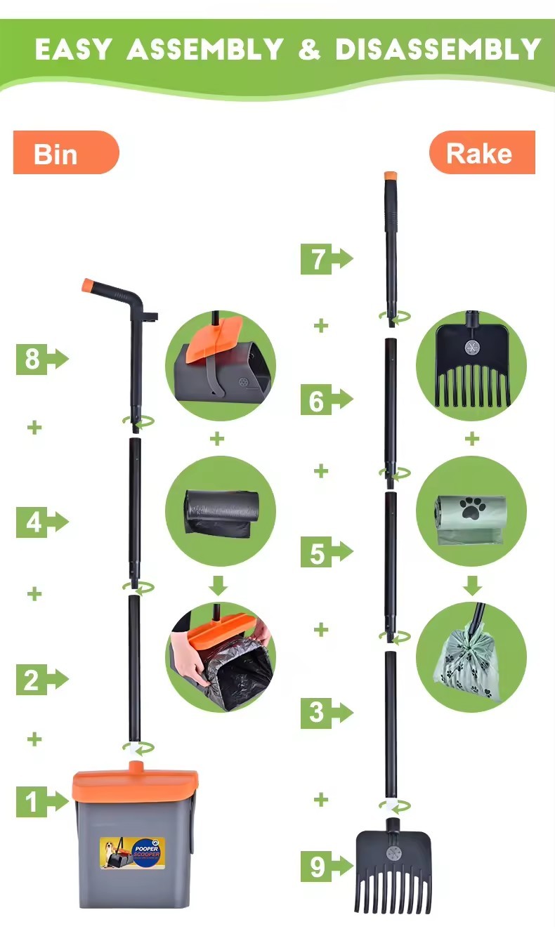 Foldable Dog Poop Scooper & Rake Set – Portable Pet Waste Cleaner